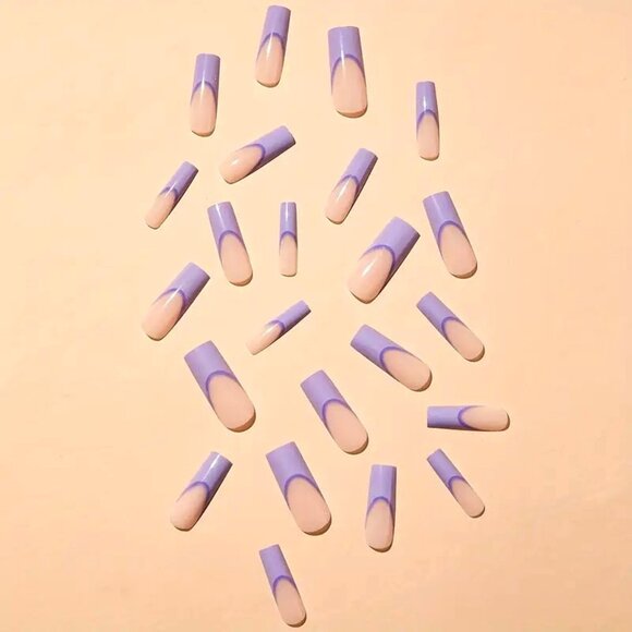 24 Purple Nails Press On Style Glossy Manicure Sexy Fade Long Square Reusable - Picture 2 of 5